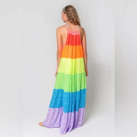 Pitusa Revolve Popsicle Rainbow Maxi Halter Top Dress Petite Size 6-14 - Picture 3 of 11